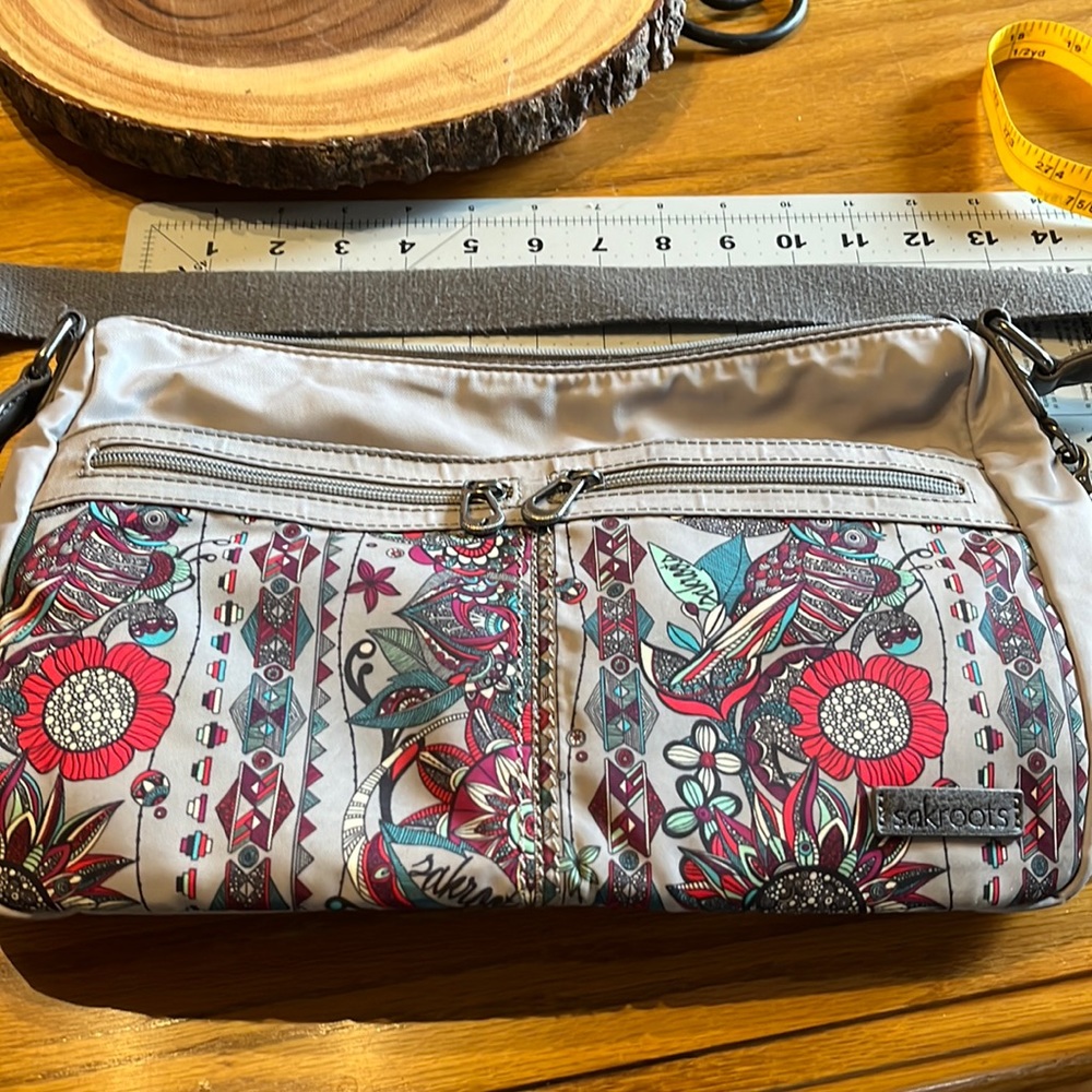Sakroots gray owl boho pattern satchel, preowned